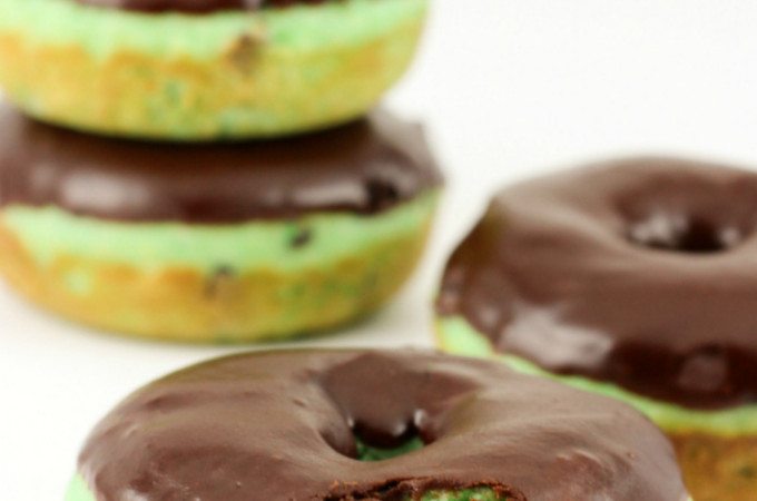 Baked Mint Chocolate Chip Doughnuts