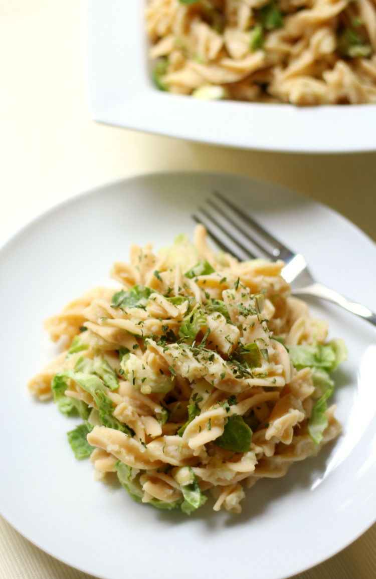 Fusilli Pasta Alfredo with Shaved Brussels Sprouts