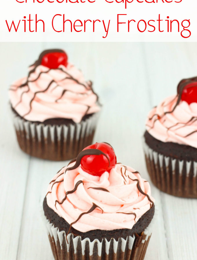 Chocolate Cupcakes with Cherry Frosting
