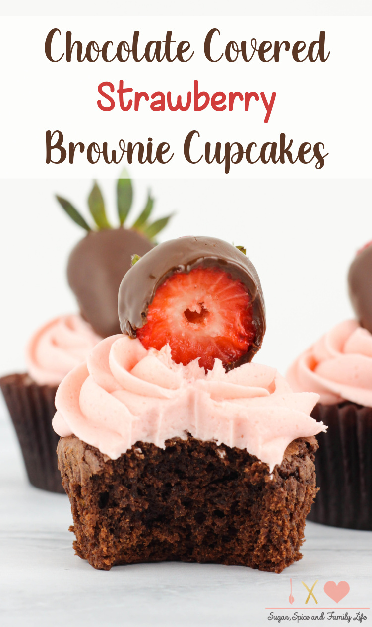 Chocolate Covered Strawberry Brownie Cupcakes